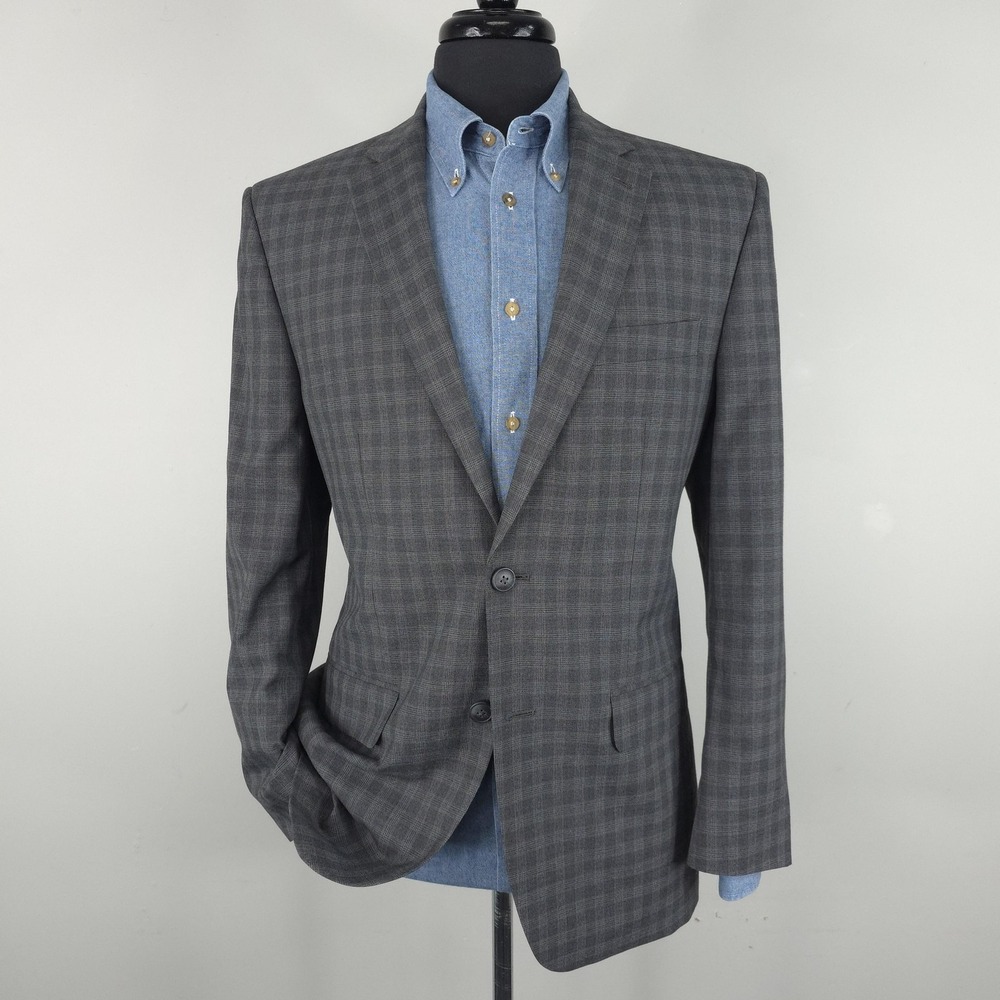 Haggar Blazer Mens 40R Gray Plaid Polyester Sport Coat Jacket Business Casual
